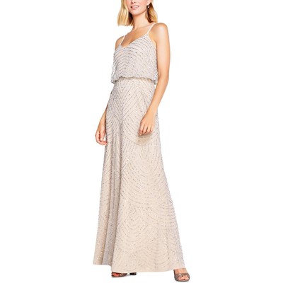 

Женское бежевое вечернее платье Adrianna Papell с украшением Petites  BHFO 4152, Silver nude