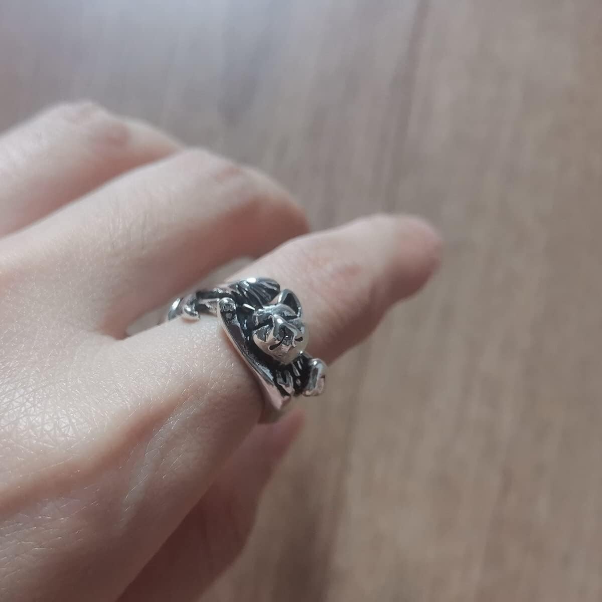 Stretching Cat Cute Ring,  Silver Animal, Pet Lover Ring Adjustable Size