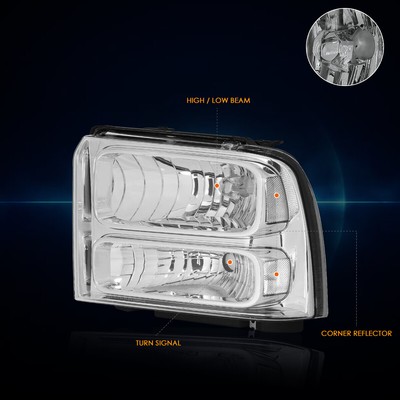 For 05-07 Ford F250/F350 Super Duty Chrome Housing Headlight Clear Corner Lamps