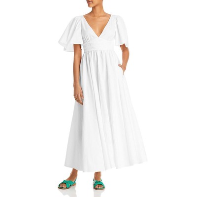 

Rhode Womens Margot Poplin Длинное макси-платье с V-образным вырезом BHFO 1609, Белый