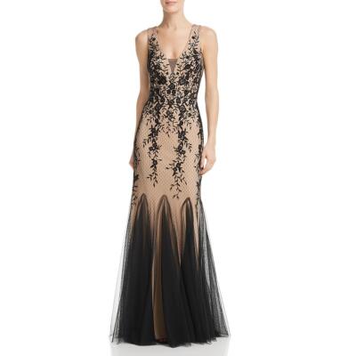 

Черное вечернее макси-платье макси Aqua Womens с украшением  BHFO 2044, Black/nude