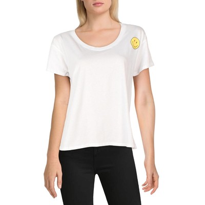 

Вязаная женская белая удобная футболка со смайликом Riot  BHFO 1504, White/yellow