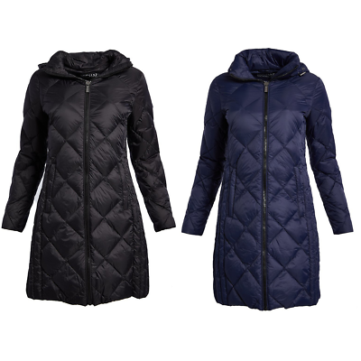 MK Michael Kors Long Zip Jacket Down Puffer Hooded Maxi Women Long