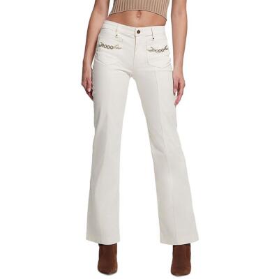 Guess Womens Ivory Mid-Rise Sexy Chain Bootcut Pants 24 BHFO 8226
