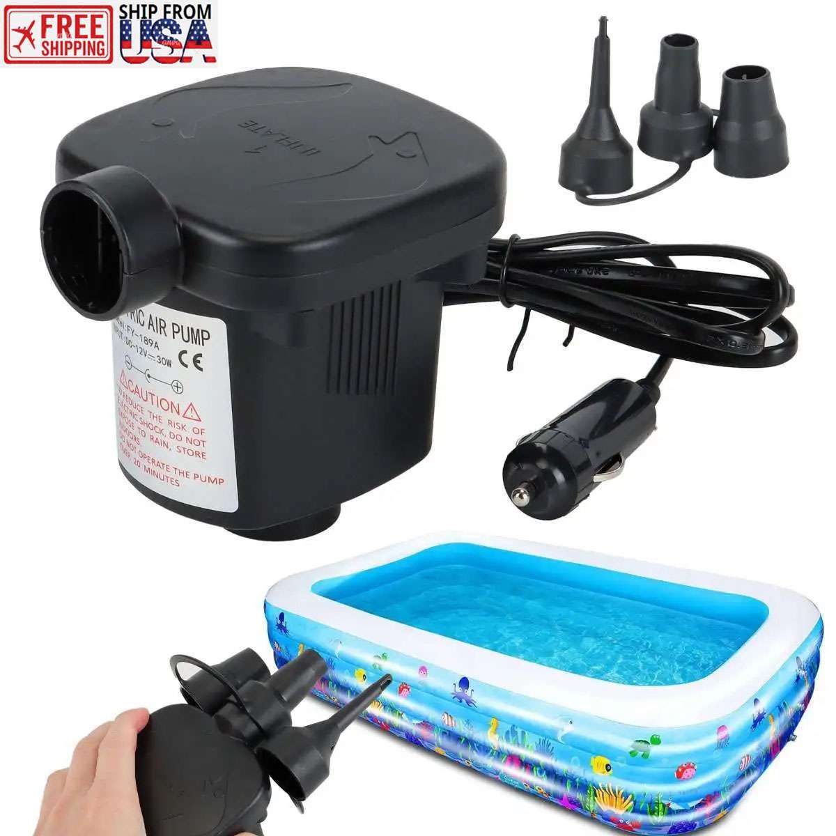 Electric 12V DC Air Pump For Intex Inflatable Air Mattress Bed Boat Couch Pool