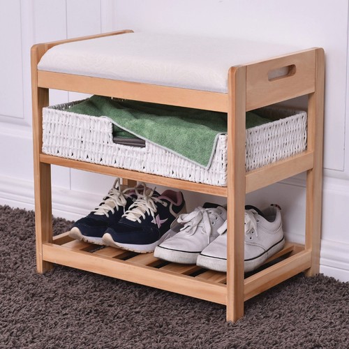 2 Tiers Home Bedroom Entryway Hallway Wooden Shoes Storage Rack