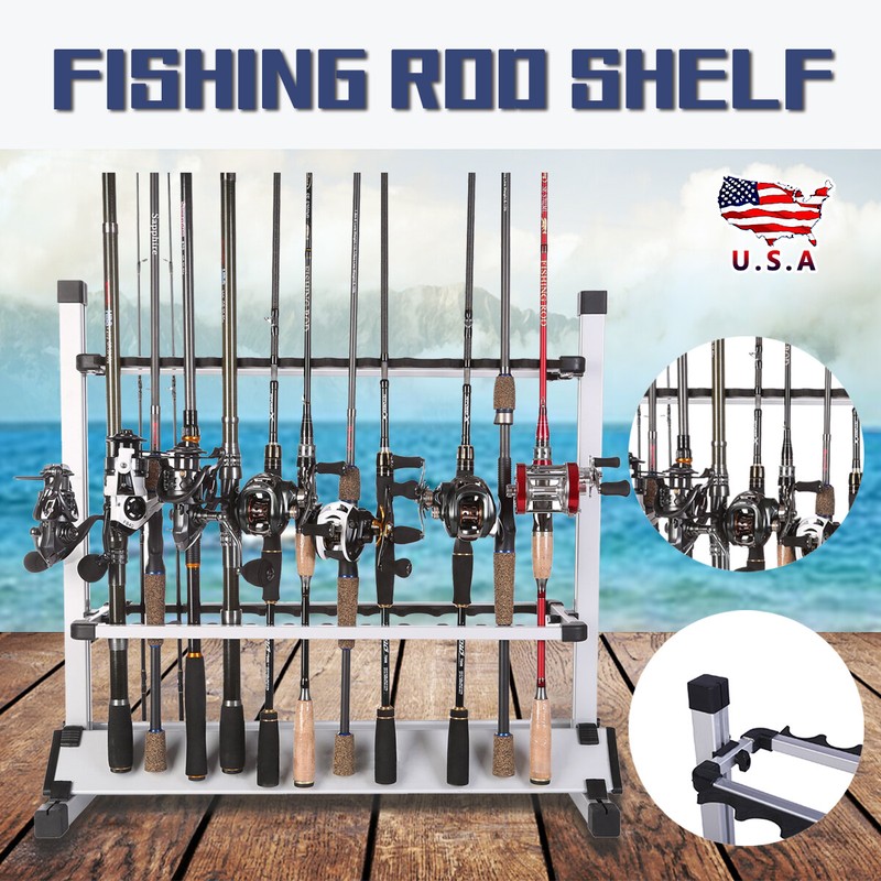 Aluminum Alloy Fishing Rod Vertical Portable Holder 24 Rack Boat Garage Home