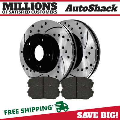 Front Drilled Slotted Brake Rotors Black & Pads for Ford Edge Lincoln MKX 3.5L