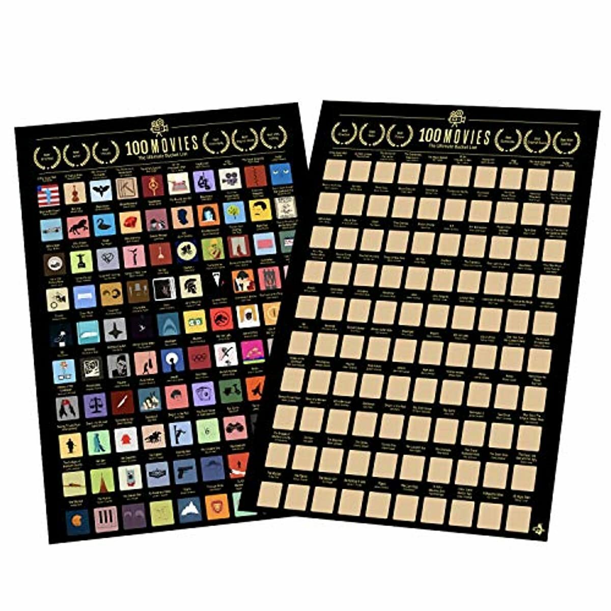 100 Movies Scratch Off Poster Top Films of All Time Bucket List 16.5" x