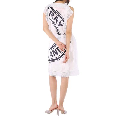 Pre-owned Burberry Ladies Lace-detail Logo Silk Slip Midi-dress In Multicolor