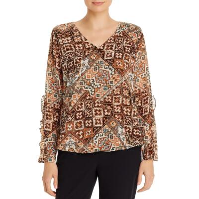 

Calvin Klein Womens Коричневая блузка-пуловер с v-образным вырезом и принтом  BHFO 3550, Коричневый