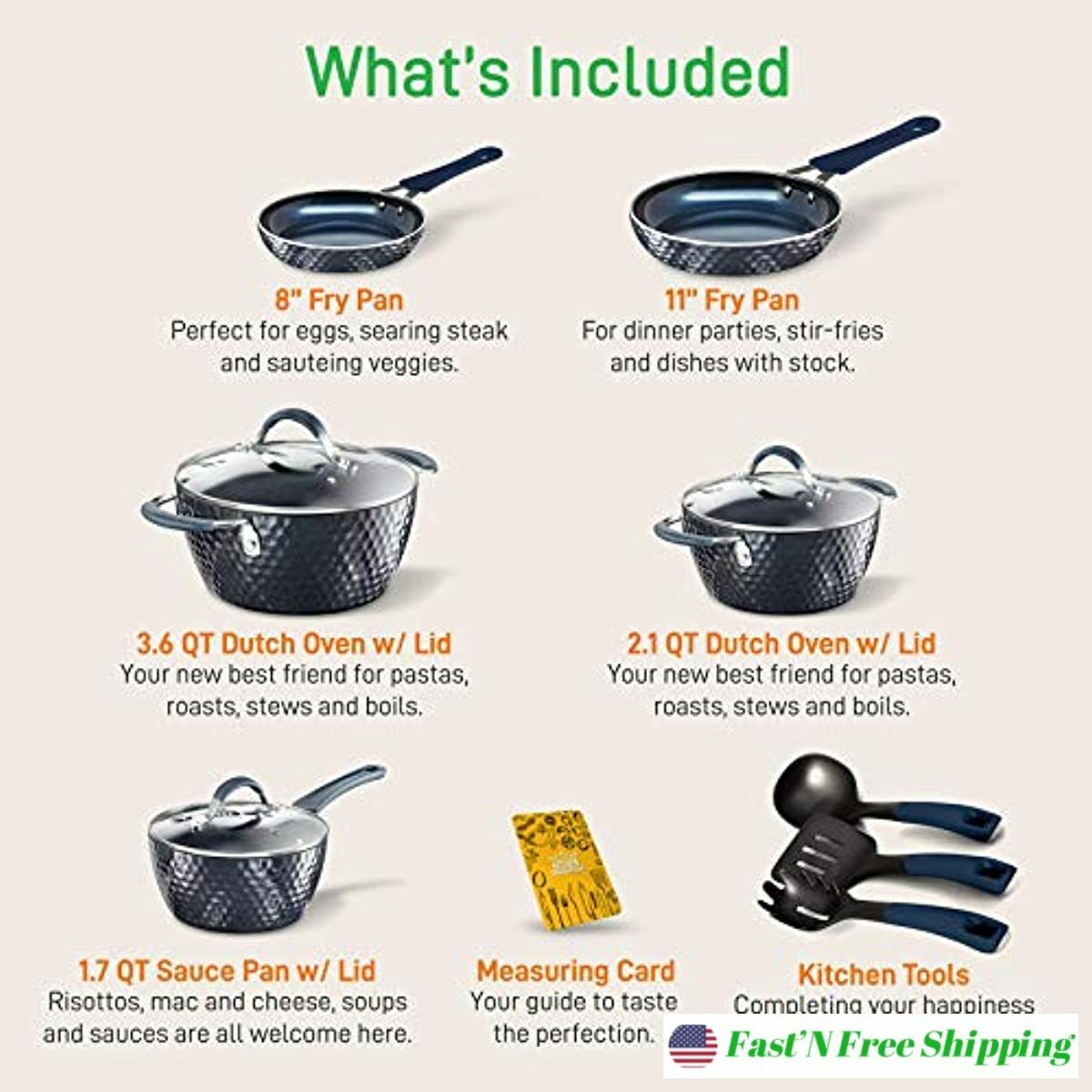 Nutrichef Nccw11Ds Nonstick Cookware Excilon Home Kitchen Ware Pots Pan Set  eBay
