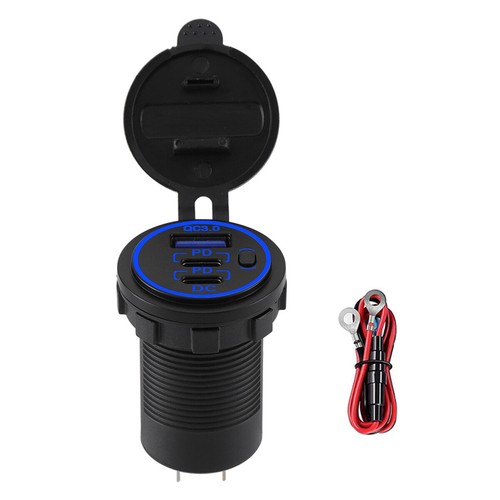 USB C Fast Car Charger 3 Port PD+QC3.0 Outlet Socket for 12-24V Boat Marine Lot