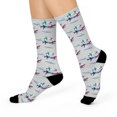 Airplane Crew Socks- Colorful Airplanes, Great for Travelers, Pilots, Aviation