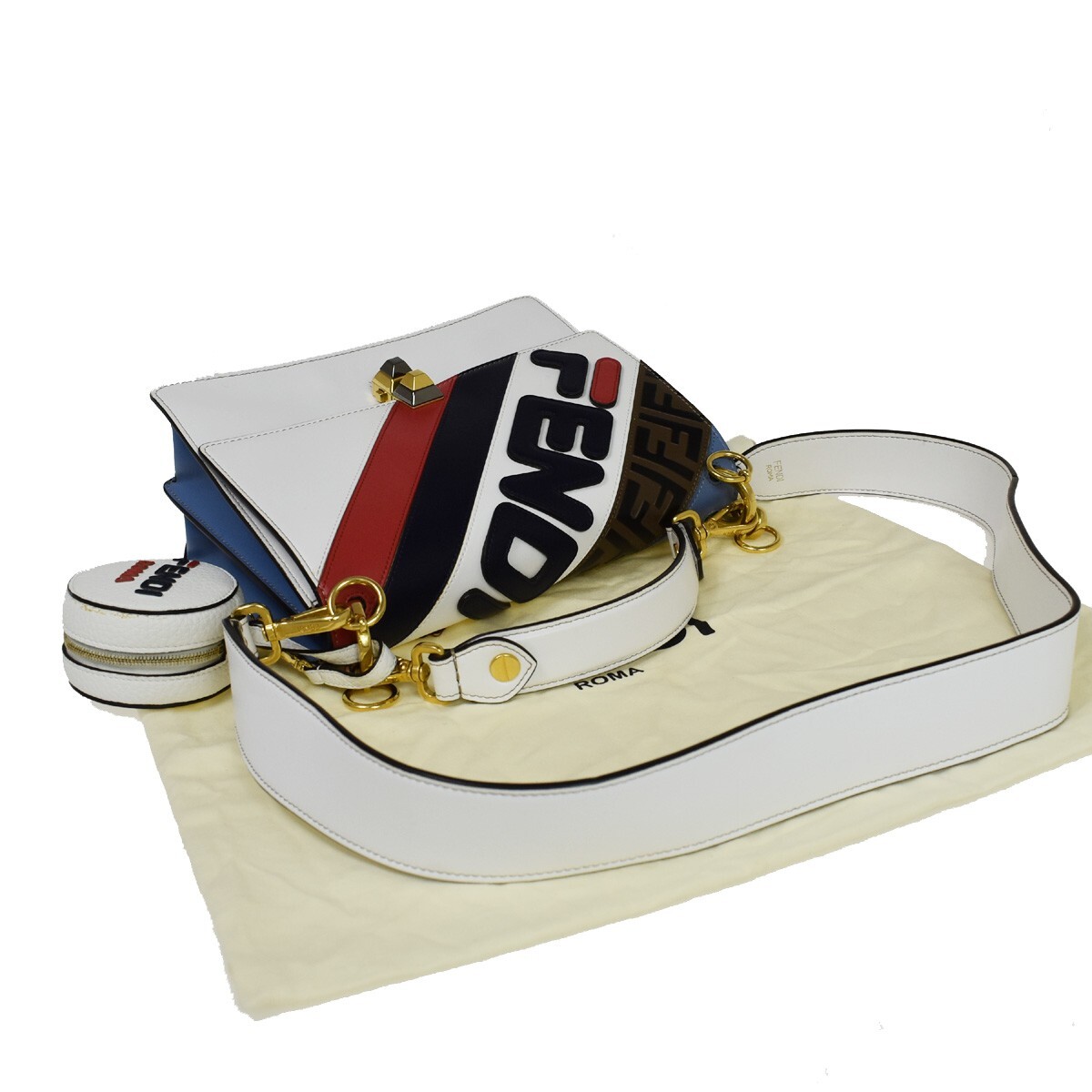 FENDI x FILA Collaboration 2Way Hand Bag Zucca Leather Brown White
