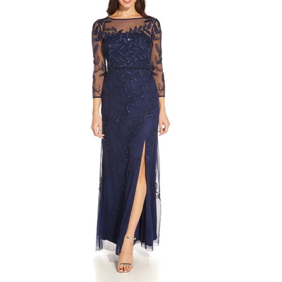 

Adrianna Papell Женское темно-синее вечернее платье с вышивкой бисером  BHFO 9307, Light navy