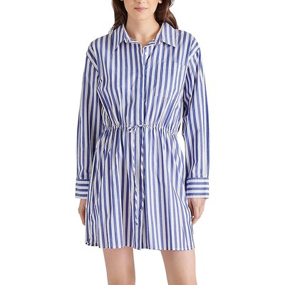Steve Madden Womens Blue Pinstripe V-Neck Collared Shirtdress S BHFO 9454