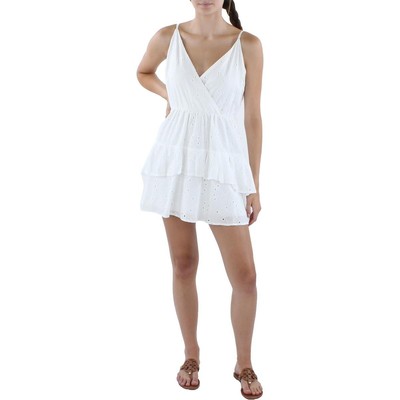Speechless Womens White Eyelet Mini Skater Fit & Flare Dress Juniors L BHFO 1687