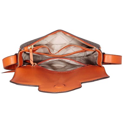 Pre-owned Michael Kors Hally Signature Logo-print Saddle Crossbody Bag 30f1g2hm2e In Orange