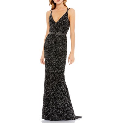 

Mac Duggal Женское черное вечернее платье с открытой спиной и бисером  BHFO 0190, Черный