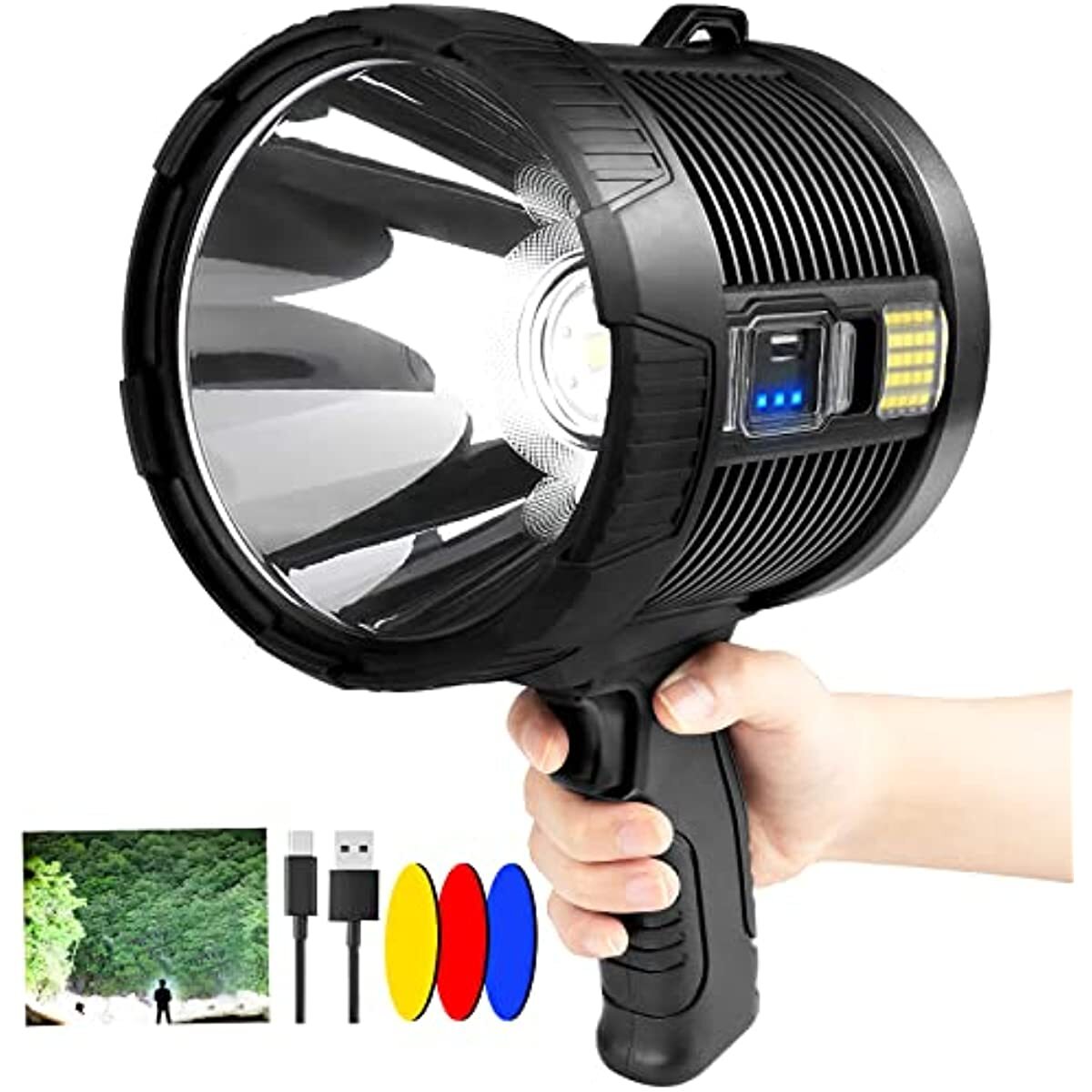 Rechargeable Spotlight Super Bright 200000 High Lumens LED Handheld Flashlight