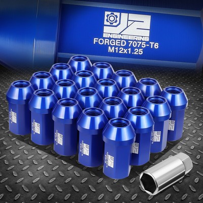 J2 CLOSE-END ALUMINUM BLUE 20 LUG NUTS SET+ADAPTER M12X1.25 25MM OD/42MM TALL