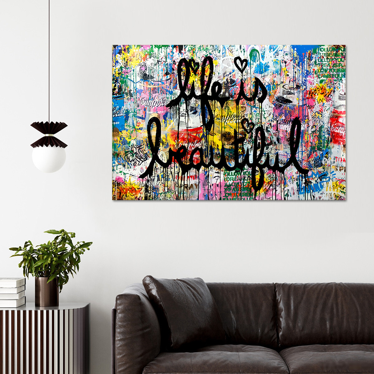 BANKSY Canvas Wall Art " Life Is Beautiful "  Framed Canvas Wall Art Decor Print