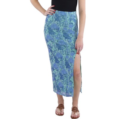 Free People Womens Blue Side Slit Below Knee Midi Skirt XS BHFO 7440