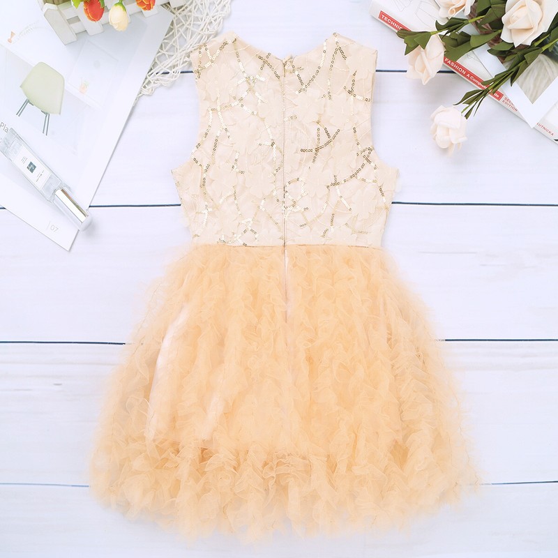 Kids Girls Princess Dress Flying Sleeves Open Back Ruffled Tutu Skirts Costumes