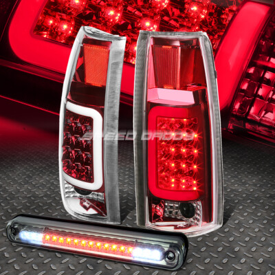 ХРОМИРОВАННЫЙ КОРПУС, КРАСНЫЙ 3D СВЕТОДИОДНЫЙ ЗАДНИЙ ФОНАРЬ + ЗАКОПЧЕННЫЙ 3-Й СТОП-СИГНАЛ ДЛЯ 88-00 CHEVY/GMC C/K