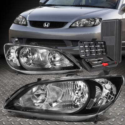 ДЛЯ 04-05 HONDA CIVIC СЕДАН КУПЕ ЧЕРНЫЙ КОРПУС ПРОЗРАЧНАЯ УГЛОВАЯ ФАРА + НАБОР ИНСТРУМЕНТОВ