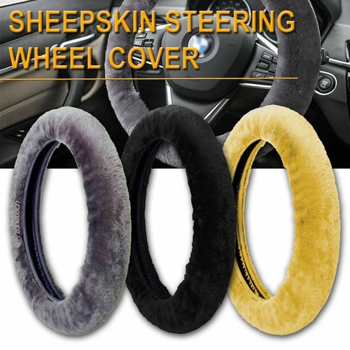 Zone Tech Car Plush Steering Wheel Cover Sheepskin Beige Black Gray Stretch On