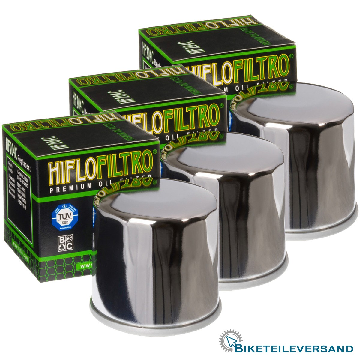 3X HIFLO Premium Ölfilter HF204C CHROM