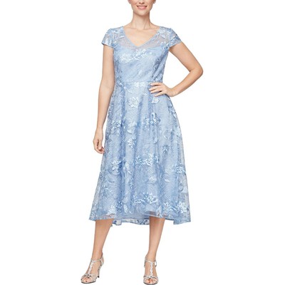 

Женское синее кружевное вечернее платье до середины икры Alex Evenings  BHFO 1484, Hydrangea