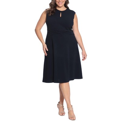 Женское платье-сорочка миди из темно-синего крепа с замочной скважиной London Times Plus 16W BHFO 9166