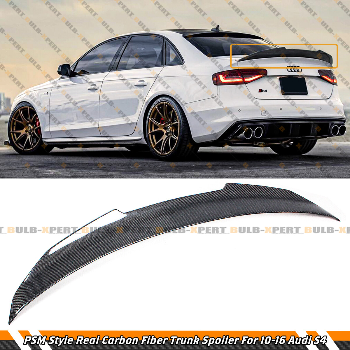 PSM STYLE HIGHKICK REAL CARBON FIBER TRUNK SPOILER WING FOR 10-16 AUDI S4 SEDAN