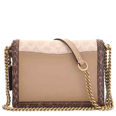 Pre-owned Coach Ladies Hutton Signature Canvas With Snakeskin Detail Shoulder Bag In Brown