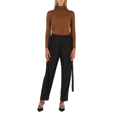 Pre-owned Burberry Black Chiffon And Jersey Tailored Trousers With Strap Detail, Brand