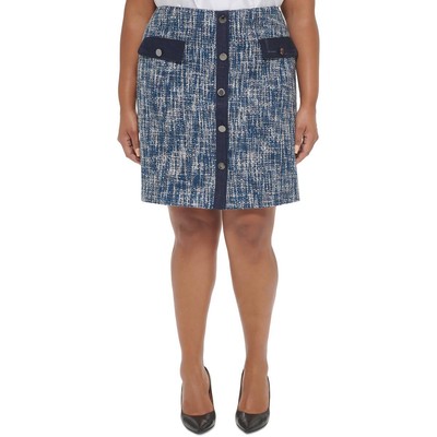 Женская синяя твидовая юбка-карандаш длиной выше колена Calvin Klein Plus 16W BHFO 8498