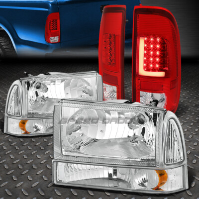 3D КРАСНЫЙ СВЕТОДИОДНЫЙ ХРОМИРОВАННЫЙ ЗАДНИЙ ФОНАРЬ КРАСНОГО ЦВЕТА + ХРОМИРОВАННАЯ ЯНТАРНАЯ ФАРА ДЛЯ 99-04 SUPER DUTY