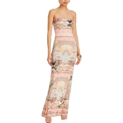 Alice and Olivia Womens Beige Art Print Strapless Maxi Maxi Dress 10 BHFO 9391