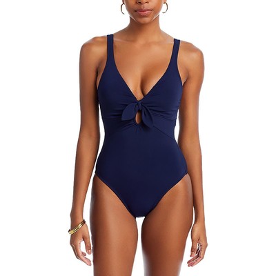 Женский цельный купальник Robin Piccone Ava темно-синего цвета с глубоким вырезом на косточках 12 BHFO 6757