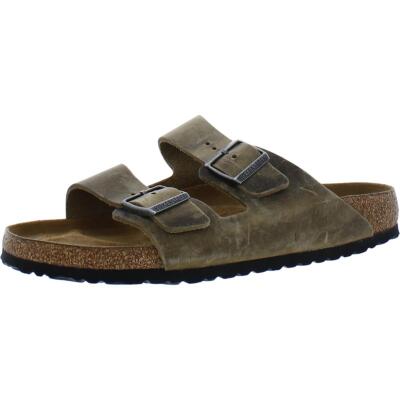 

Мужские зеленые кожаные шлепанцы Birkenstock с открытым носком и стелькой, 44 BHFO 3891, Dark olive
