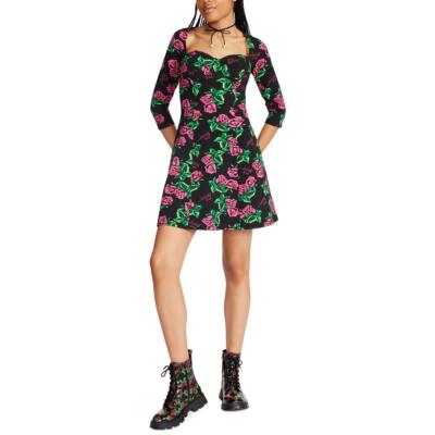 

Женское мини-платье с расклешенными рукавами 3/4 с принтом Betsey Johnson BHFO 2403, Tin can rose