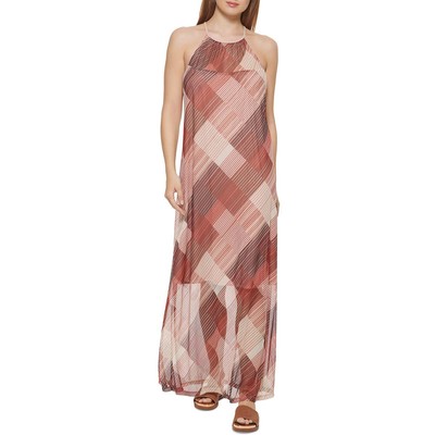 

Женское летнее платье макси в сеточку DKNY с лямкой на шее BHFO 7206, Plum white multi