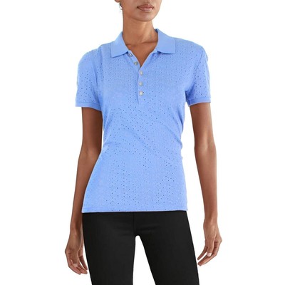 

Женский синий хлопковый повседневный топ-поло Lauren Ralph Lauren с воротником  BHFO 9583, Blue loch