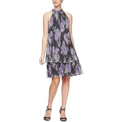 

SLNY Женское фиолетовое мини-платье без рукавов с цветочным принтом  BHFO 7960, Black multi