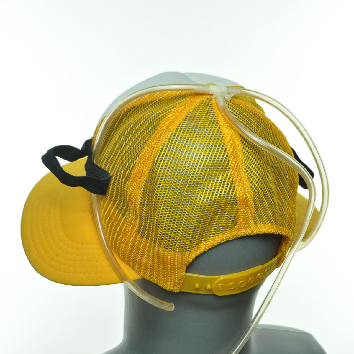 Beer Drinking Cap Hat Holds Two Beers Snapback Truckers Mesh Yellow/White