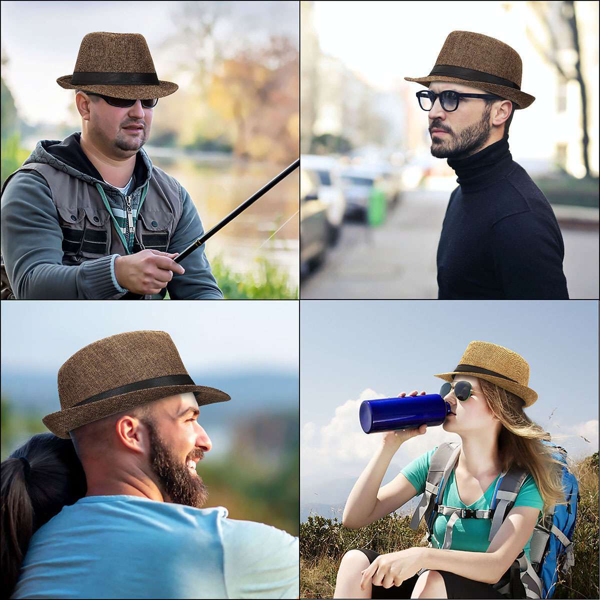 Men Women Straw Jazz Fedora Hat Summer Trilby Cuban Sun Cap Panama Short Brim