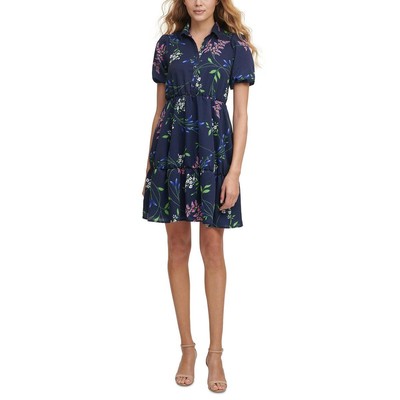 

Kensie Dresses Женское темно-синее платье-рубашка в горошек с цветочным принтом  BHFO 7017, Navy multi
